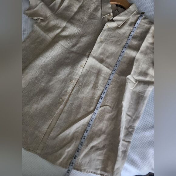 Bohio linen button down shirt tropical Resort coastal short sleeve - Picture 8 of 10